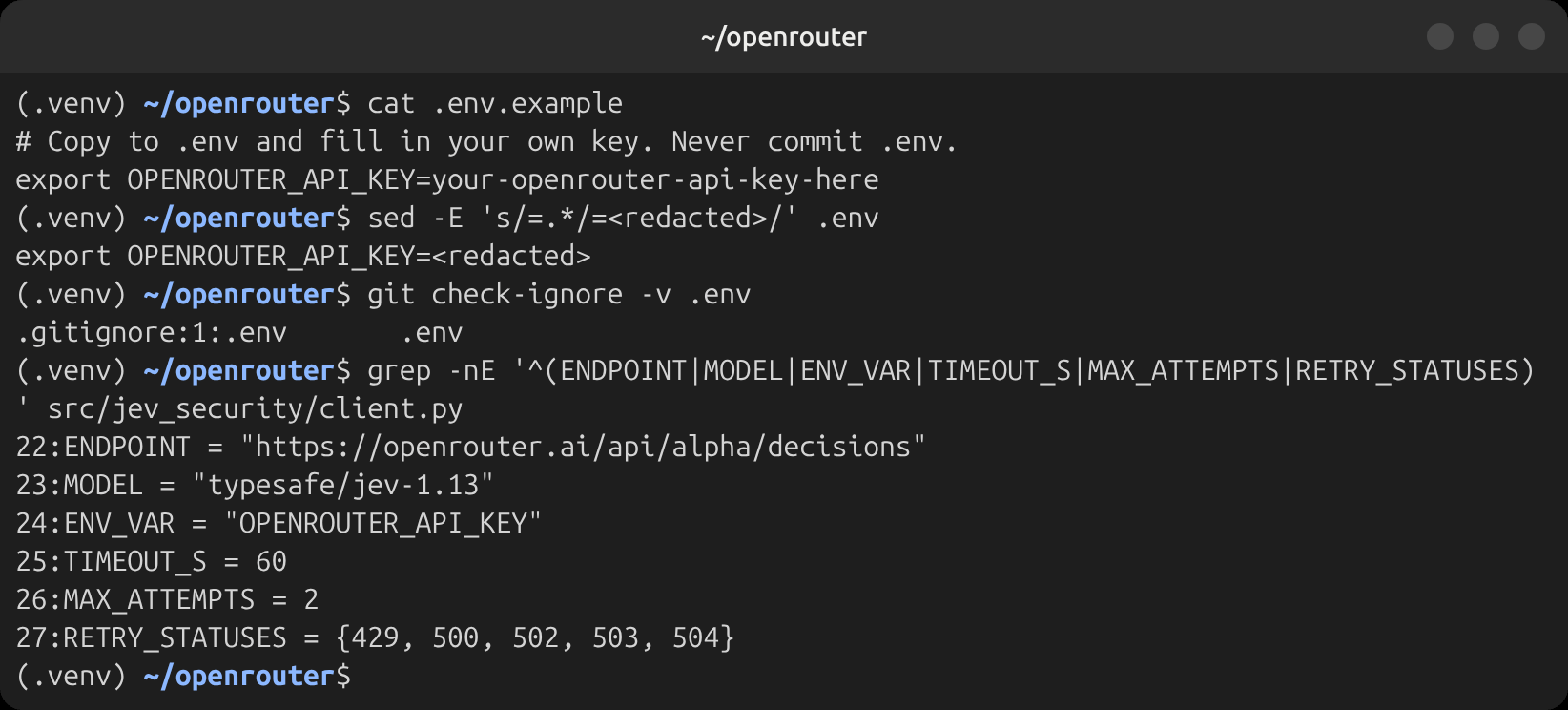 Config with the key redacted