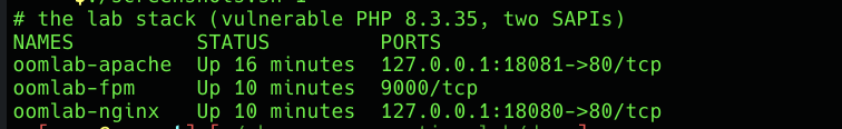 The lab landing page: PHP 8.3.35, apache2handler