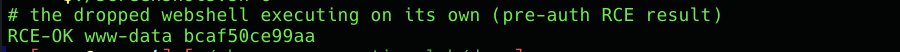 Dropped PHP payload executing: RCE-PROOF user=www-data