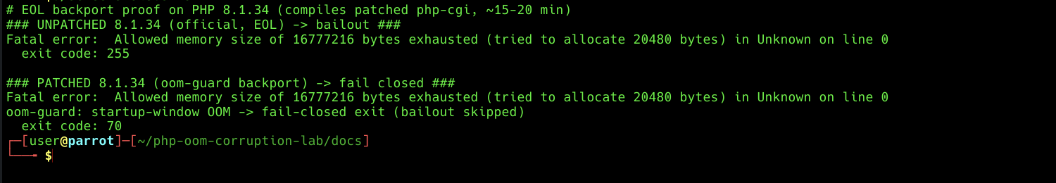 EOL 8.1 backport: startup OOM fails closed, in-script OOM unchanged